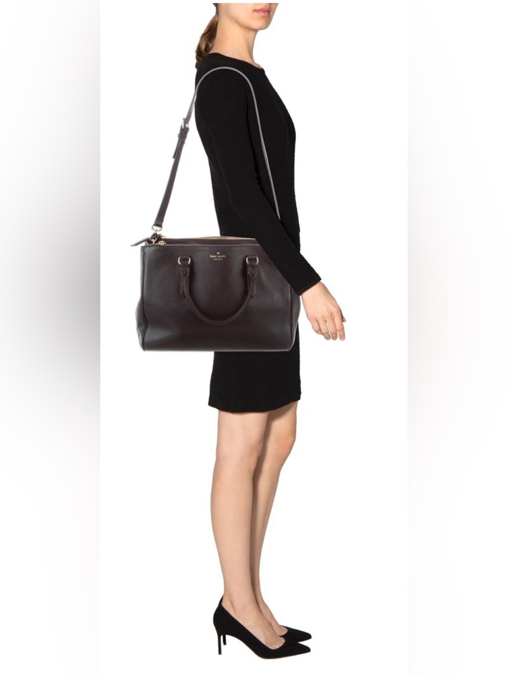 Kate Spade Mulberry Street Leighann Bag in Black Leather / Gold Hardware, Work